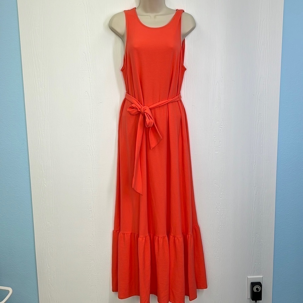 A New Day - NWT Coral Tie Sleeveless Ruffle Textured Maxi Dress Size Small